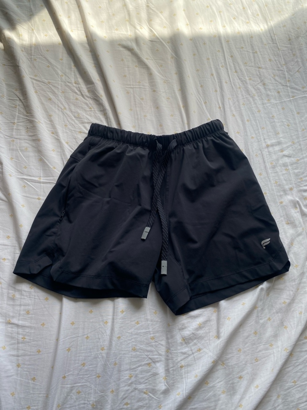 Fabeletics Black Athletic Drawstring Shorts with Subtle Logo 5 inch length